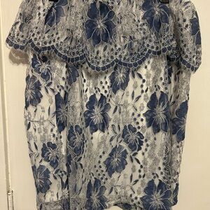 Elegant Blue Lace Floral Top